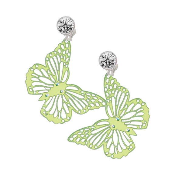 Acrylic Cut Out Butterfly Mirror Lime Green Clear Crystal Clip On Earrings