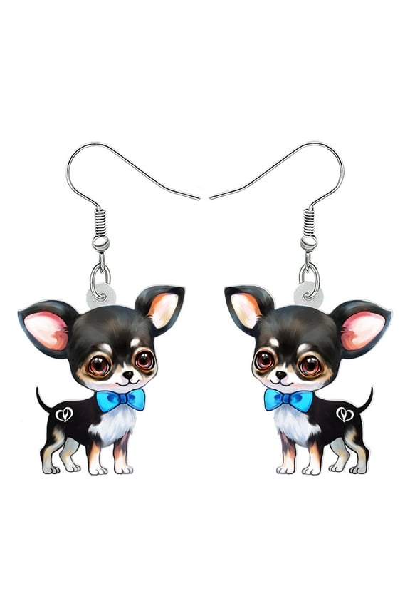 Acrylic Cute Bow Tie Chihuahua Earrings Pets Puppy Charm Dangle Jewelry For Women Dog Lovers Gifts
