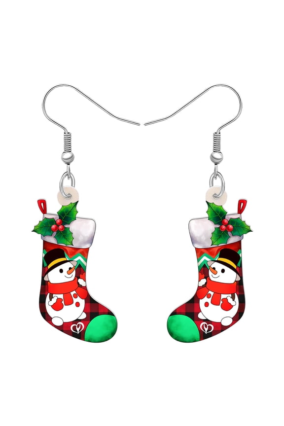 Acrylic Cute Christmas Stockings Earrings Cartoon Socks Dangle Jewelry For Women Holiday Party Gifts