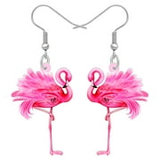 NEWEI Acrylic Cute Pink Flamingo Earrings Tropical Birds Fashion Dangle Jewelry For Women Gilrs Charm Gifts