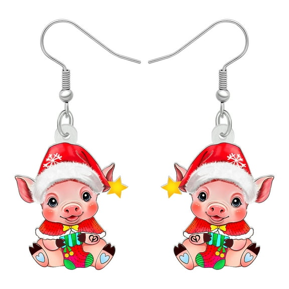 Acrylic Cute Pink Pig Earrings Santa Costume Piggy Dangle Jewelry Charms Christmas Gifts For Women