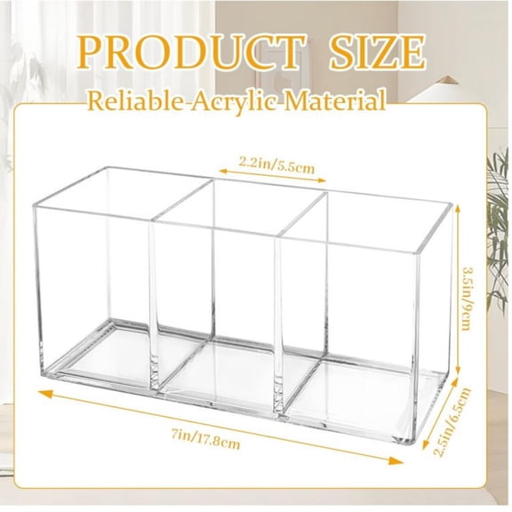 Acrylic Cutlery Organizer, 3-Sectio Clear Plastic Utensil Storage Caddy for Kitchen Countertop, Holds Forks, Knives & Spoons (1 Pcs, 7.1 x 2.6 x 3.5 in)