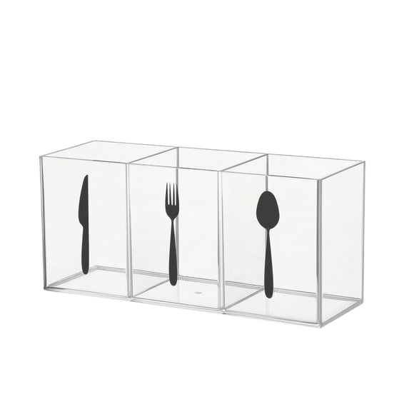 Acrylic Cutlery Storage Organizer Bin Silverware Caddy Countertop Knife Spoon and Fork Holder Kitchen 3 Section Tableware Storage Box for Cabinet Indoor Home Flatware Dining Room