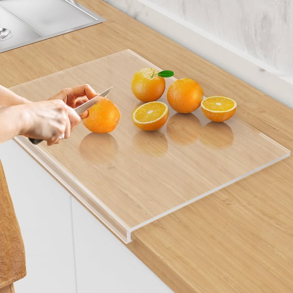 Acrylic Cutting Board with Counter Lip 17.5"x13.5" Non-Slip Thick Clear Kitchen Chopping Board Ideal for Bread Meat Vegetables Durable Essential Kitchen Tool