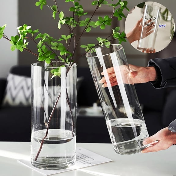 Acrylic Cylinder Plastic Clear Vase Set of 2 for Centerpiece | Unbreakable Hurricane Tall Large Vases for Proposals Wedding, Hydroponic Decor Base with DIY Stickers (D 4" + D 4.8" X H 12")