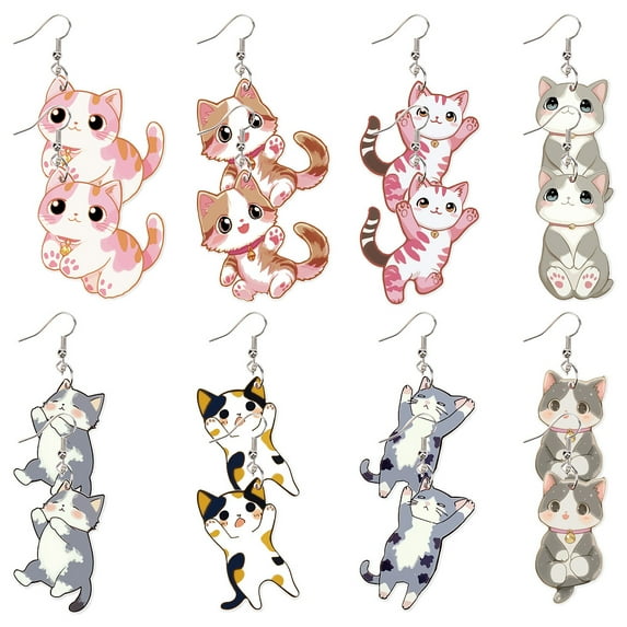 Acrylic Dangle Earrings Mixed color Cat Shape 49.5~50x29.5~50mm