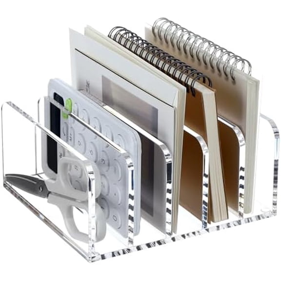 Acrylic Desk File Organizer Holder, 5 Upright Clear Desktop Mails Sorter Document Magazine Storage Organization Letter Folder Racks for Home, Office & Classroom
