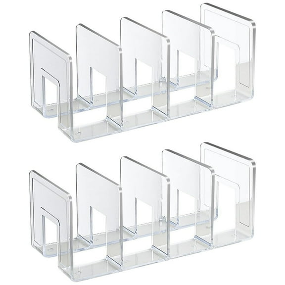 Acrylic Desk File Sorter,Clear Purse/Handbag Organizer,Desktop File Divider,Book Organizer,Office Supplies Stand,Folder Bookshelf for Envelopes,Document,Notebook,4 Sections,Clear,2 Pcs