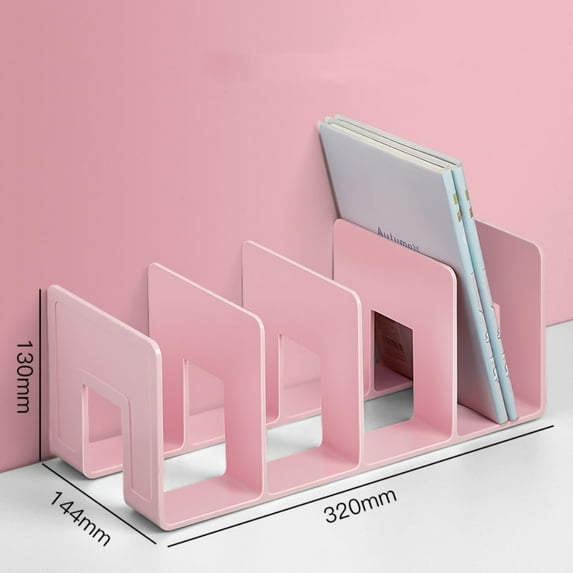 Acrylic Desk File Sorter, Desk File Organizer, Purse Handbag Clutch Divider File Folder Rack for Home Office Kitchen Supplies 4 Sections (Pink)