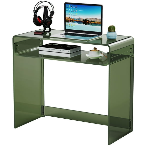 Acrylic Desk Laptop Workstation Study Table Home Office Console Table Entrance Tables Decor (Green)