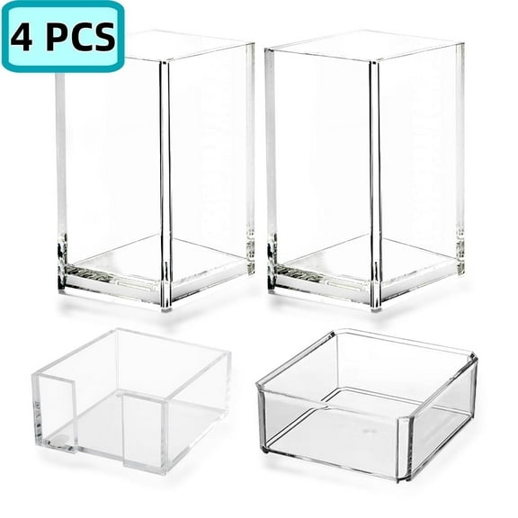 Acrylic Pen Holder Pencil Cup Office Decor Desk Accessories Holder, Makeup Brush Storage Organizer - Home Kitchen Bathroom Office Desk Supplies and Organizers, Business Card Holder