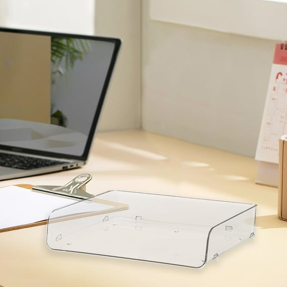 Acrylic Desktop Storage Box Stackable Organizer | Clear File Holder with Multiple Compartments, Tilt-Proof Bottom Buckle, Non-Slip Stable Design | White 12.79"x9.84"x2.95" Clutter-Free Solution