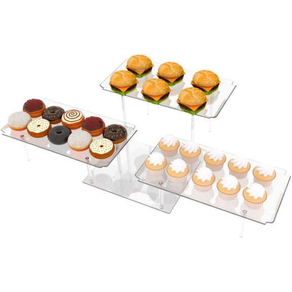 Acrylic Dessert Table Display Set, Clear Cupcake Stand, 3 Tiered Serving Trays and Platters, Buffet Riser Stand Appetizer Sandwiches Cookie Finger Food for Party Bases Para Postres