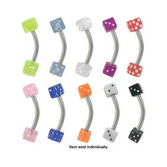 Acrylic Dice 16G Curved Barbell Eyebrow Rings - 10 Colors Available