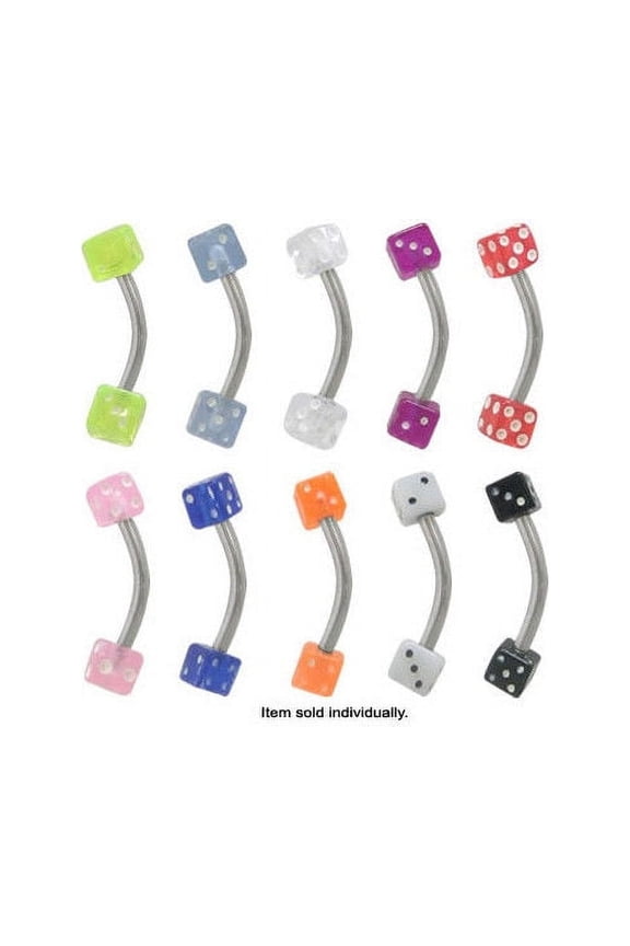 Acrylic Dice 16G Curved Barbell Eyebrow Rings - 10 Colors Available