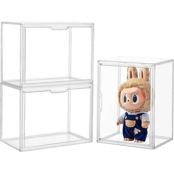 Acrylic Display Case 3 Pack Acrylic Box With Magnetic Door Clear Plastic Stackable Storage Bins With Lids Large , Figures Collectibles Display Bag Organizer
