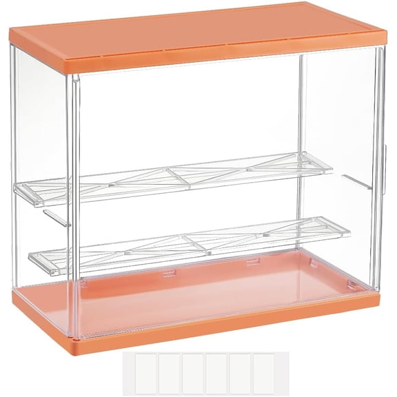 Acrylic Display Case 3-Tier Orange Action Figure Display Box 10.8x5.3x9inch Rectangle Dustproof Showcase for Display Assembly Display Case with Stickers for Model Collection Multi-color