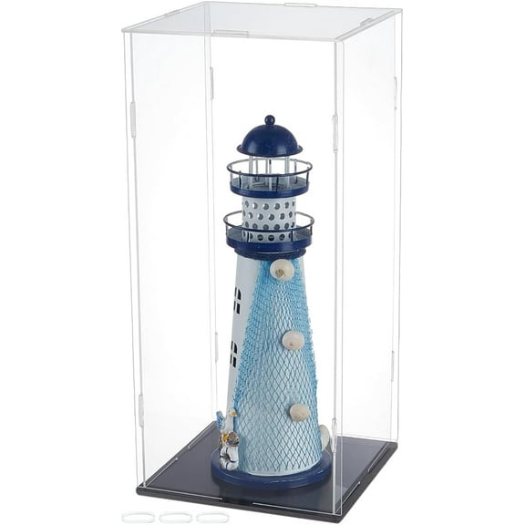 Acrylic Display Case 6.4x6.4x14.5 inch Model Display Case with Rubbers Acrylic Display Case with Black Base Clear Assemble Display Boxes Display Box for Minifigures Collections for DIY