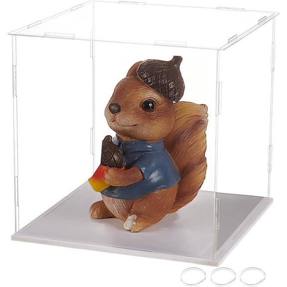 Acrylic Display Case 8.4x8.4x8.1inch Model Display Case with Rubbers Acrylic Display Case with White Base Clear Assemble Display Boxes Display Box for Minifigures Collections Mixed Color