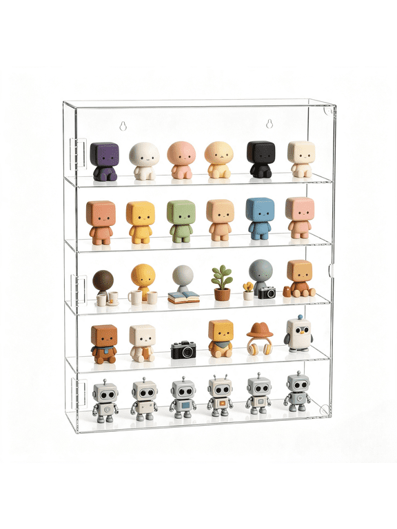 Acrylic Display Case for Collectibles, Wall‑Mountable Clear Figure Display Cabinet with Magnetic Door, 5‑Tier Dust‑Proof Organizer Shelf for Pop Figures, Blind Box, Mini Toys