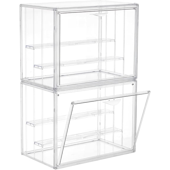 Acrylic Display Case for Collectibles 3 Layer Adjustable Figure Display Cases with Magnetic Door Clear Stackable Display Box for Figures Showcase 2Pack