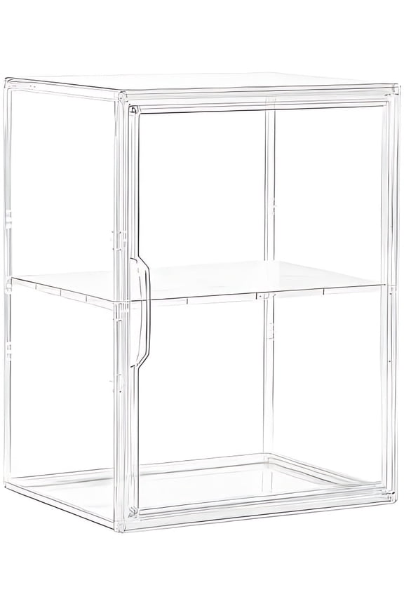 Acrylic Display Case for Collectibles, Clear Storage Bin with 3 Adjustable Layers and 1 Removable Divider, Stackable Clear Storage Box with Magnetic Door for Figures, Home or Office,Large