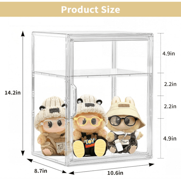 Acrylic Display Case for Collectibles, Clear Storage Bin with 3 Adjustable Layers, Stackable Storage Box with Magnetic Door for Figures, Home Office,Large,2 Tier Clear Storage Bin, 1Pack