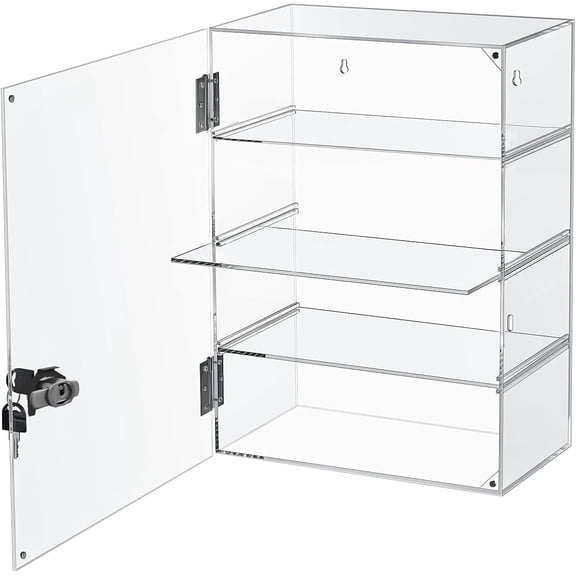 Acrylic Display Case with Lock Key 4 Tier Clear Display Case Locking Cabinet for Collectibles Figure Knife Rock Perfume Countertop Retail Showcase Display Box Wall Mount with Shelves 11.8x5.9x15.7 in