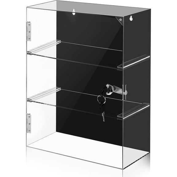 Acrylic Display Case with Lock Key Countertop Display Case Clear Showcase Display Cabinet Multi Functional Safe Storage Box for Retail Store (Black Removable 3 Tier,11.8 x 5.9 x 15.7 Inch)