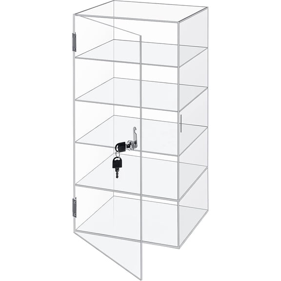 Acrylic Display Case with Lock Key Countertop Display Case Clear Showcase Display Cabinet Multi Functional Safe Storage Box for Retail Store (Fixed 5 Tier,20 x 9.4 x 9.3 Inch)