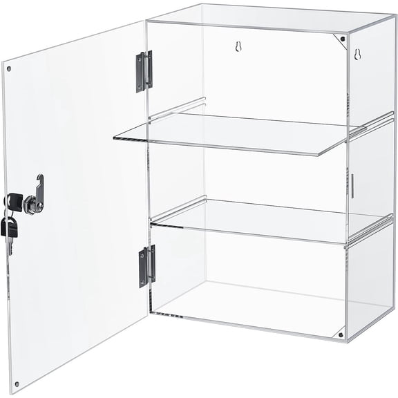 Acrylic Display Case with Lock Key Countertop Display Case Clear Showcase Display Cabinet Multi Functional Safe Storage Box for Retail Store (Removable 3 Tier,11.8 x 5.9 x 15.7 Inch)