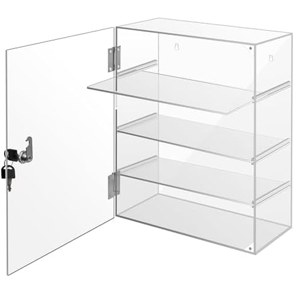 Acrylic Display Case with Lock Key, Removable 4-Tier Clear Acrylic Display Case with Shelves, Locking Countertop Display Cabinet Safe Storage for Collectibles Retail (11.8x5.9x15.7 inch)
