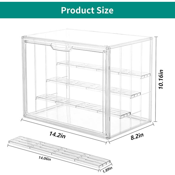Acrylic Display Case,Upgrade 4 Tiers Clear Display Case with 3 Adjustable Divider, 4 Pack Stackable Large Storage Box with Magnetic Door for Collectibles Action Figures