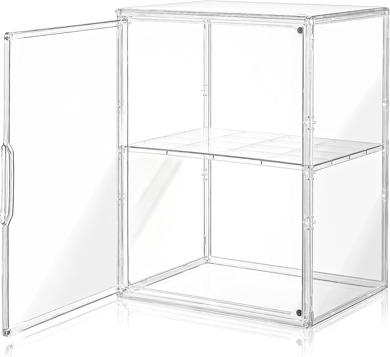 Acrylic Display Case for Collectibles, Clear Box with 3 Adjustable Layers and Magnetic Door, Stackable Storage Box/Bins Figures,Lego, Book