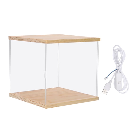 Acrylic Display Case with LED Light, 8"x6"x10" Clear Display Box Figures Display Case for Collectibles
