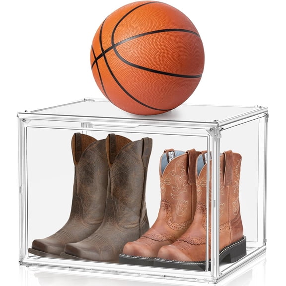 Acrylic Display Case with Magnetic Lid, Clear Stackable Showcase for Tall Boot, Shoe, Figure Collectibles, Handbag and Trophy