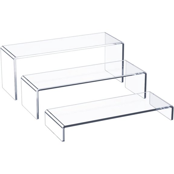 Acrylic Display Riser, 3 Step 12" Large Acrylic Risers, Thickened to 5mm Clear Rectangular Display Shelf for Cupcake Stand, Tiered Display Stand for gemstone, curio, figurines, Collectibles