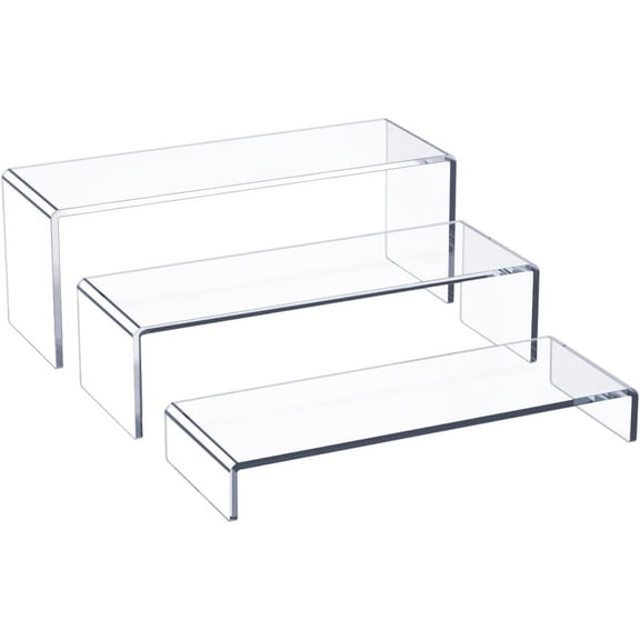 Acrylic Display Riser, 3 Step 12" Large Acrylic Risers, Thickened to 5mm Clear Rectangular Display Shelf for Cupcake Stand, Tiered Display Stand for gemstone, curio, figurines, Collectibles