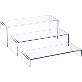 Acrylic Display Riser, 3 Step 12" Large Acrylic Risers, Thickened to 5mm Clear Rectangular Display Shelf for Cupcake Stand, Tiered Display Stand for gemstone, curio, figurines, Collectibles