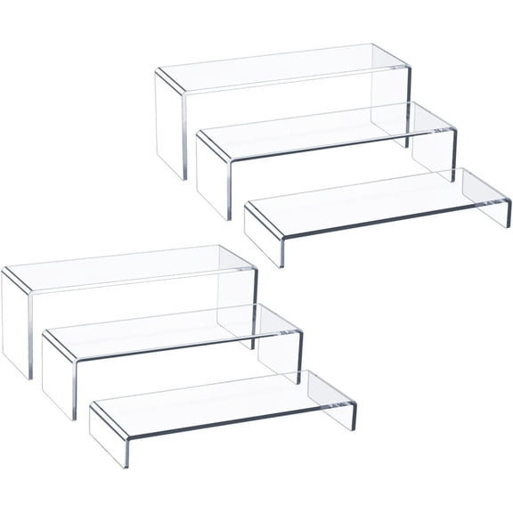 Acrylic Display Riser, 6 Pcs 12" Large Acrylic Risers, Thickened to 5mm Clear Rectangular Display Shelf for Cupcake Stand, Tiered Display Stand for gemstone, curio, figurines, Collectibles