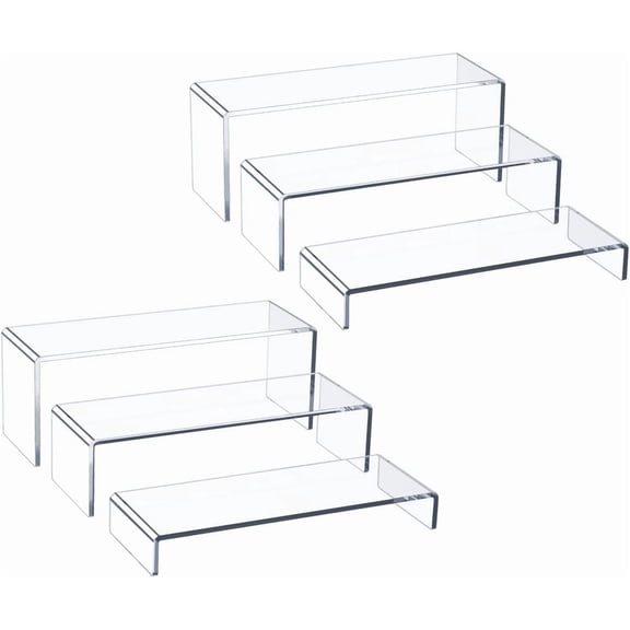 Acrylic Display Riser, 6 Pcs 12" Large Risers, Thickened to 5mm Clear Rectangular Shelf for Cupcake Stand, Tiered Stand gemstone, curio, figurines, Collectibles