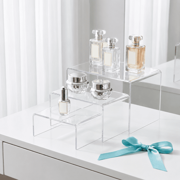 Acrylic Display Risers, 3 Pcs 5" Large Clear Rectangular Stand, 3mm Thickened for Cupcake, Collectibles & Perfume Display