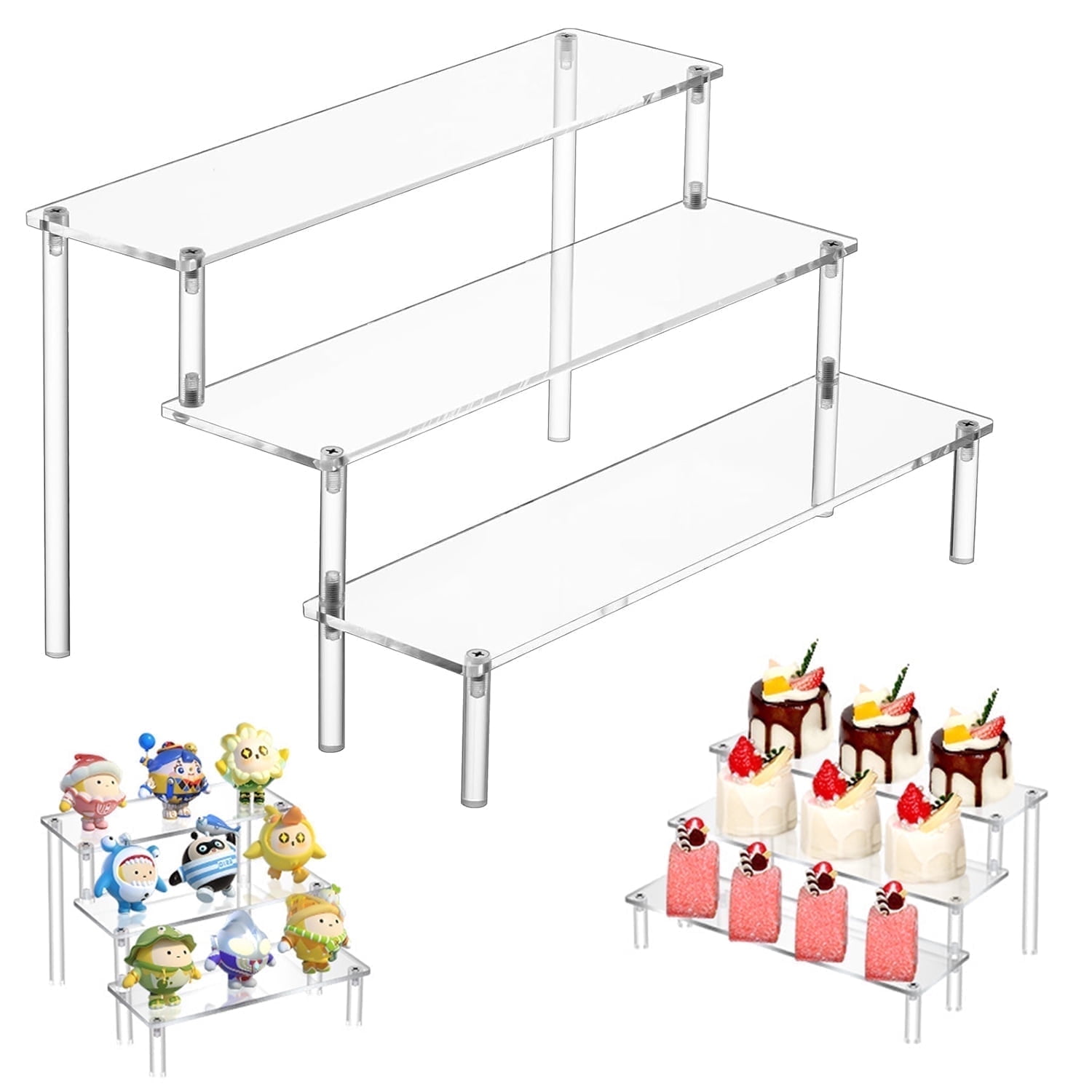 jQMUHLC Acrylic Display Risers, 3 Tier Perfume Organizer Stand, Cupcake Stand Holder, Large Shelf Risers for Figures,Cabinets Dressers Party