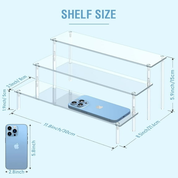 Acrylic Display Risers, 3 Tier Perfume Organizer Stand, Clear Cupcake Stand Holder, Large Shelf Risers for Figures, Dessert Shelves for Party, Riser Stand for Decoration and Organizer