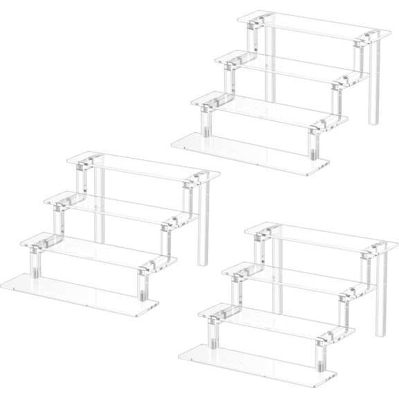 Acrylic Display Shelves, Perfume Stand, 4 Tier Figurine Riser Shelf, Cupcake Stand Makeup Display Riser, Clear Cologne Organizer for Bedroom, Cabinet, Countertop, Desktop, 2 Pack