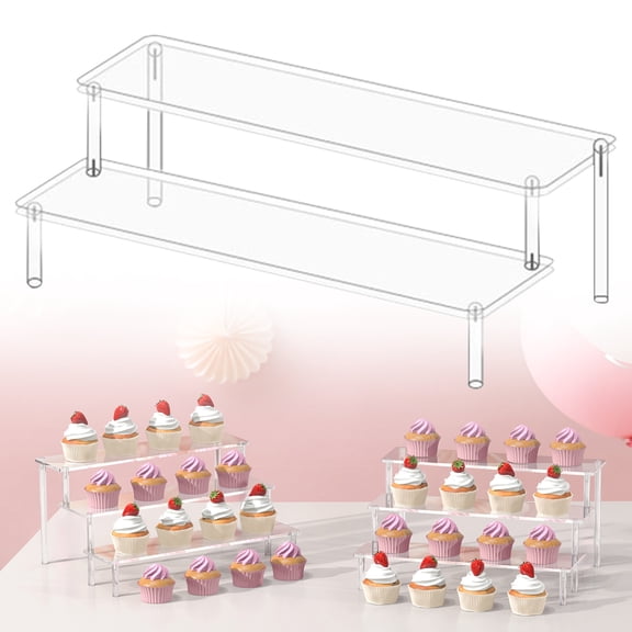 Acrylic Display Stand Riser,Clear Display Risers Stand,Acrylic Organizer Shelves 2 Tiered Cupcake Shelf for Figures Food Desserts Holder Collection Cosmetic Vendor Product(Double Tiered )