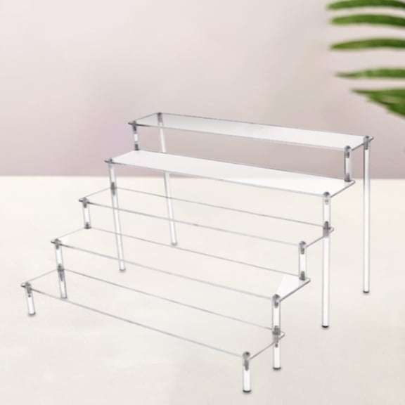 Acrylic Display Stand Transparent Step Riser - 5 Tier Ladder Shelf for Collectibles Dolls Perfume Jewelry Cosmetics - Home Decor Organizer for Counter Shelf Table Showcase