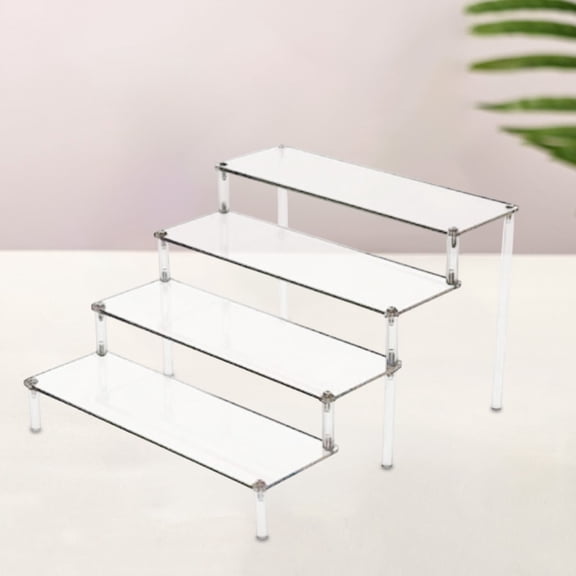 Acrylic Display Stand Transparent Step Riser - 4 Tier Ladder Shelf for Collectibles Dolls Perfume Jewelry Cosmetics - Home Decor Organizer for Counter Shelf Table Showcase