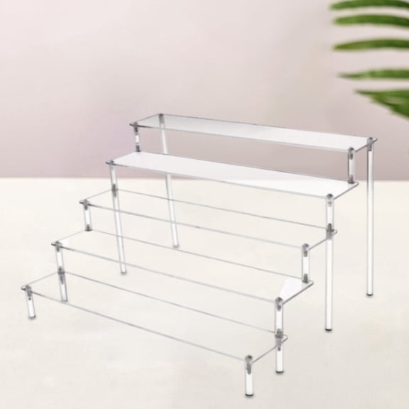 Acrylic Display Stand Transparent Step Riser - 5 Tier Ladder Shelf for Collectibles Dolls Perfume Jewelry Cosmetics - Home Decor Organizer for Counter Shelf Table Showcase