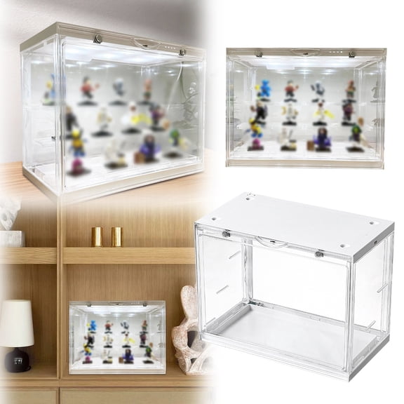 Acrylic Display Stand for Mini Figures Transparent Toy Storage Rack with LED Lights Portable Showcase for Collectibles and Dolls